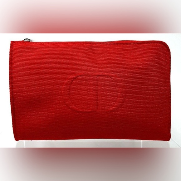 DIOR Red Canvas Zipper Cosmetic Pouch - Picture 1 of 8